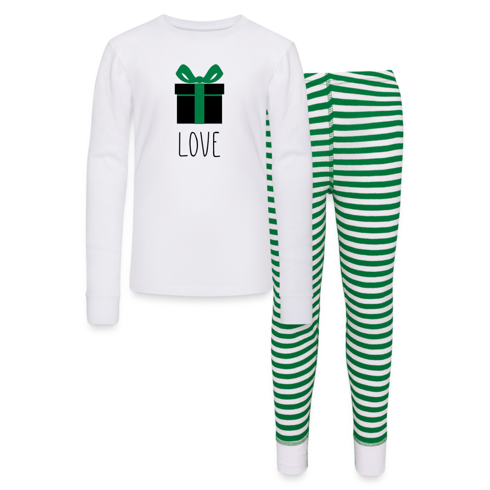 Kids’ Unisex Pajama Set - Love - white/green stripe
