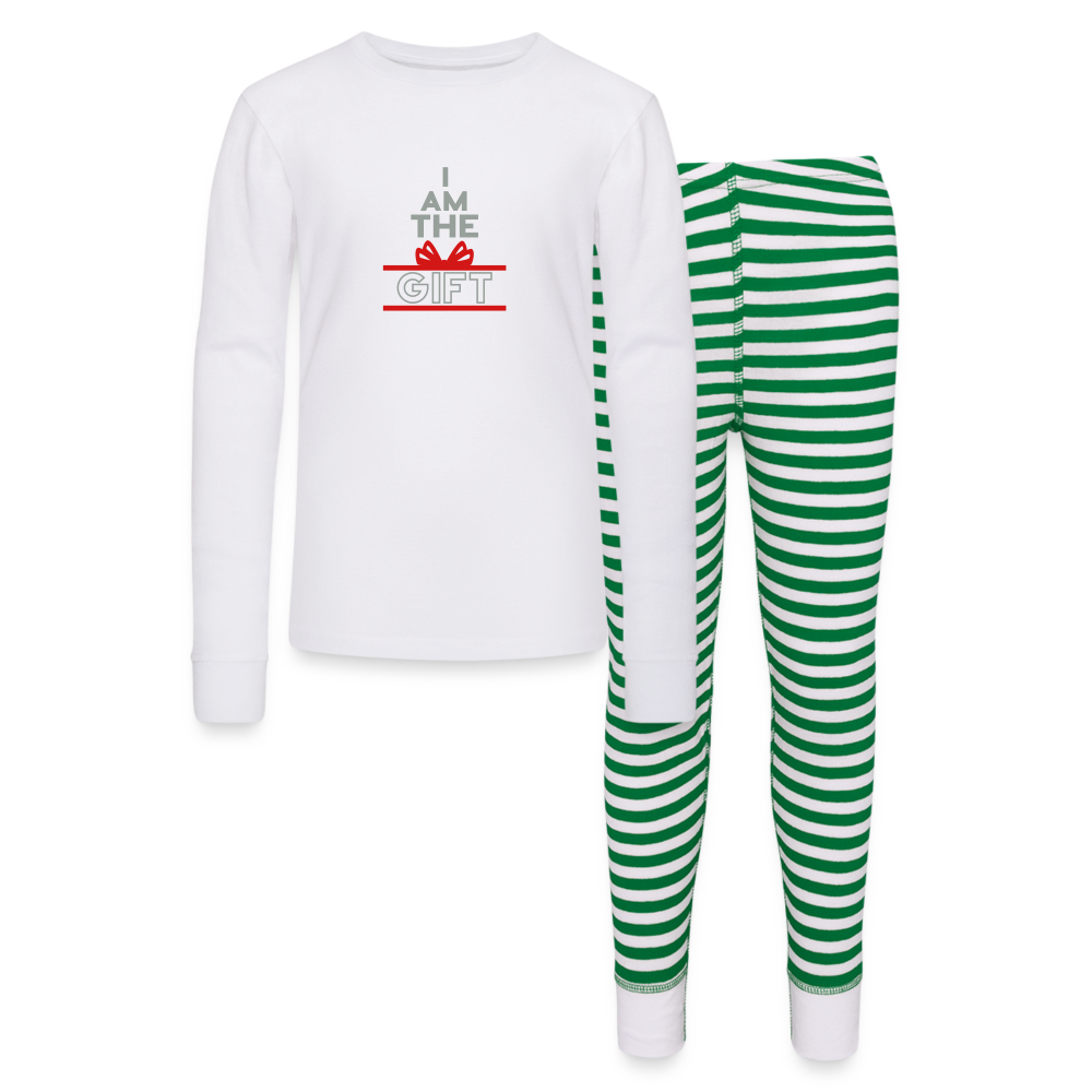 Kids’ Pajama Set - Gift II - white/green stripe